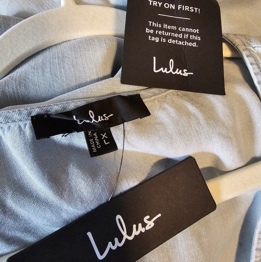 Lulus Charming Presence Light Blue Chambray Mini Dress With Pockets - Picture 8 of 10